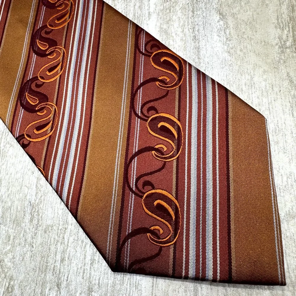 GIANNI VERSACE Men's 100% Silk Necktie SPAIN‎ Luxury Vertical Striped Abstract